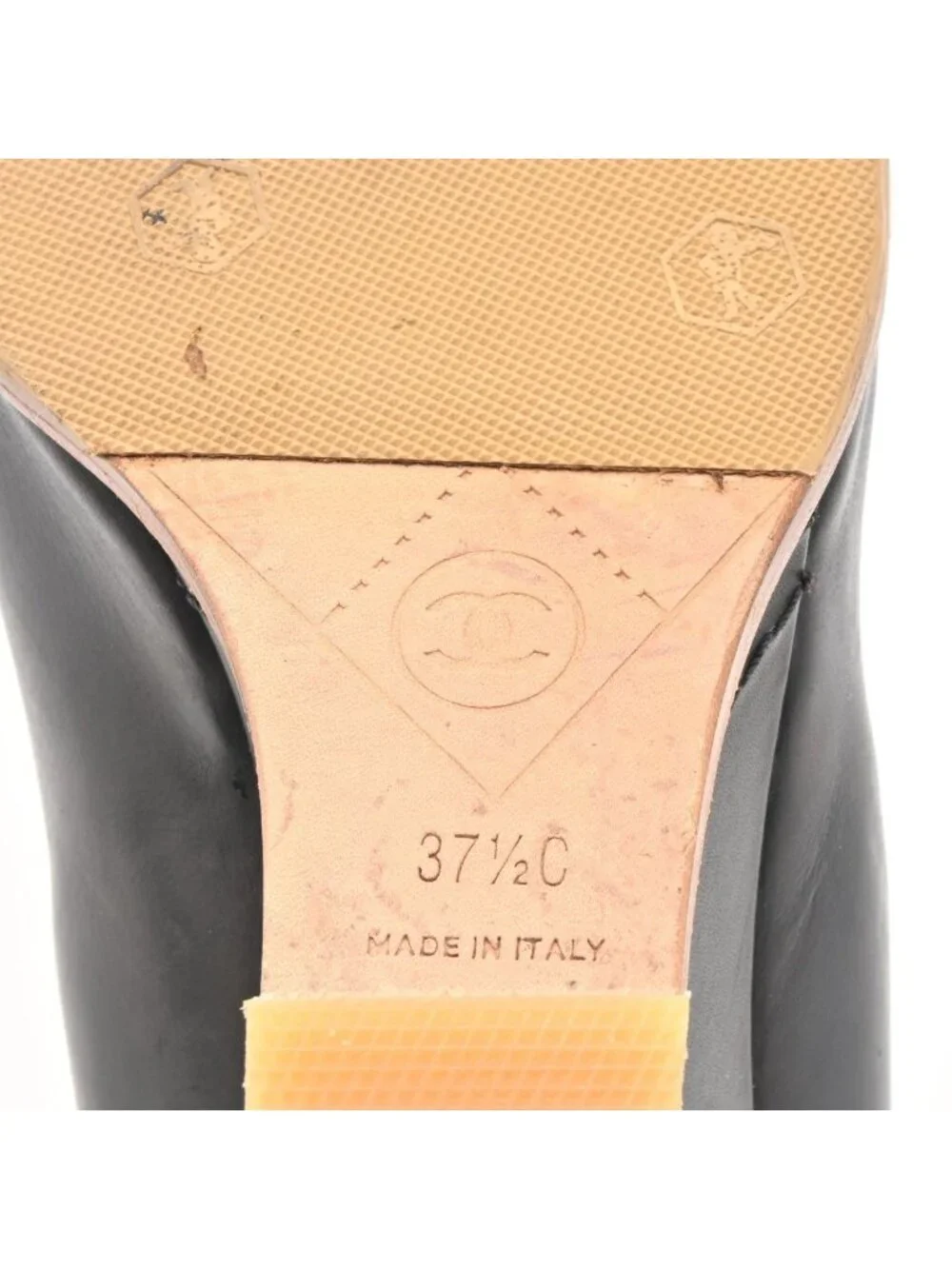 Chanel Pumps Black Wedge Sole Leather Heels